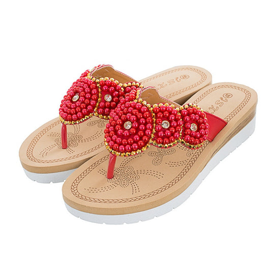 1 Pair Outside Summer Cute Fashion Women Sandals Ladies Flip Flops Comfortable Leisure Pearl Beach Shoes Female Beauty Slippers