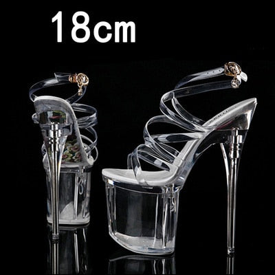Women Shoes Sandals  Platform Transparent Straps Model T Stage Show Thin High-heel 15/18cm Female Waterproof Bride shoe
