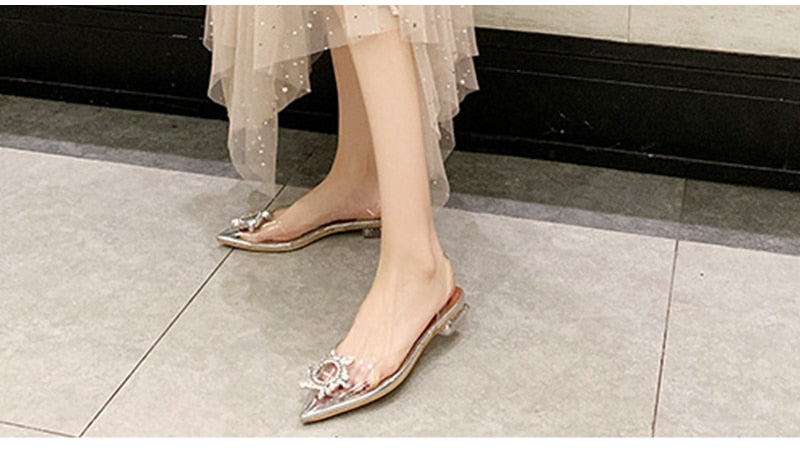Summer Women Transparent Crystal Sandals Jelly Shoes Woman Pointed Toe High Heels Ladies Fashion Slip On Casual Female Footwear