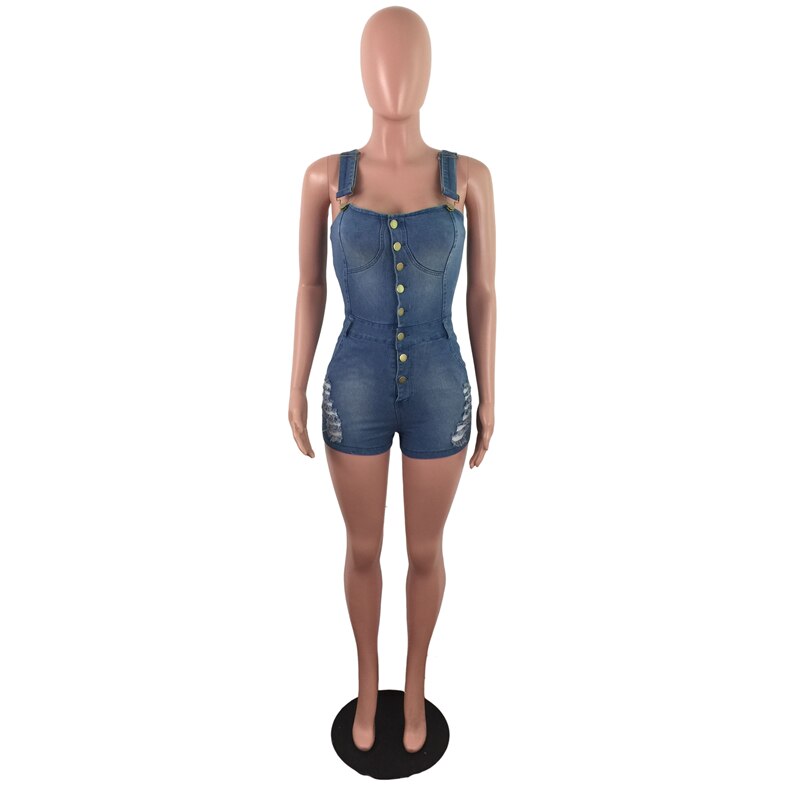 Slim Sleeveless Jeans Jumpsuit Denim Playsuit for Women 2023 Buttons Elegance Cotton Jeans Woman Rompers Womens Jumpsuit Shorts