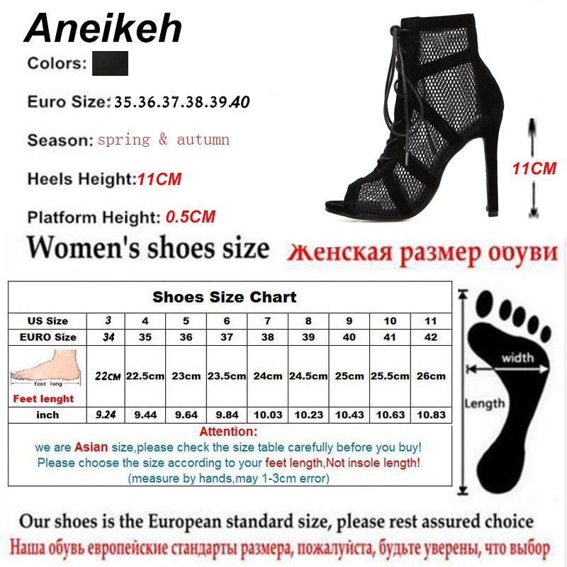 2023 Fashion Basic Sandals Boots Women High Heels Pumps Sexy Hollow Out Mesh Lace-Up Cross-tied Boots Party Shoes 35-42