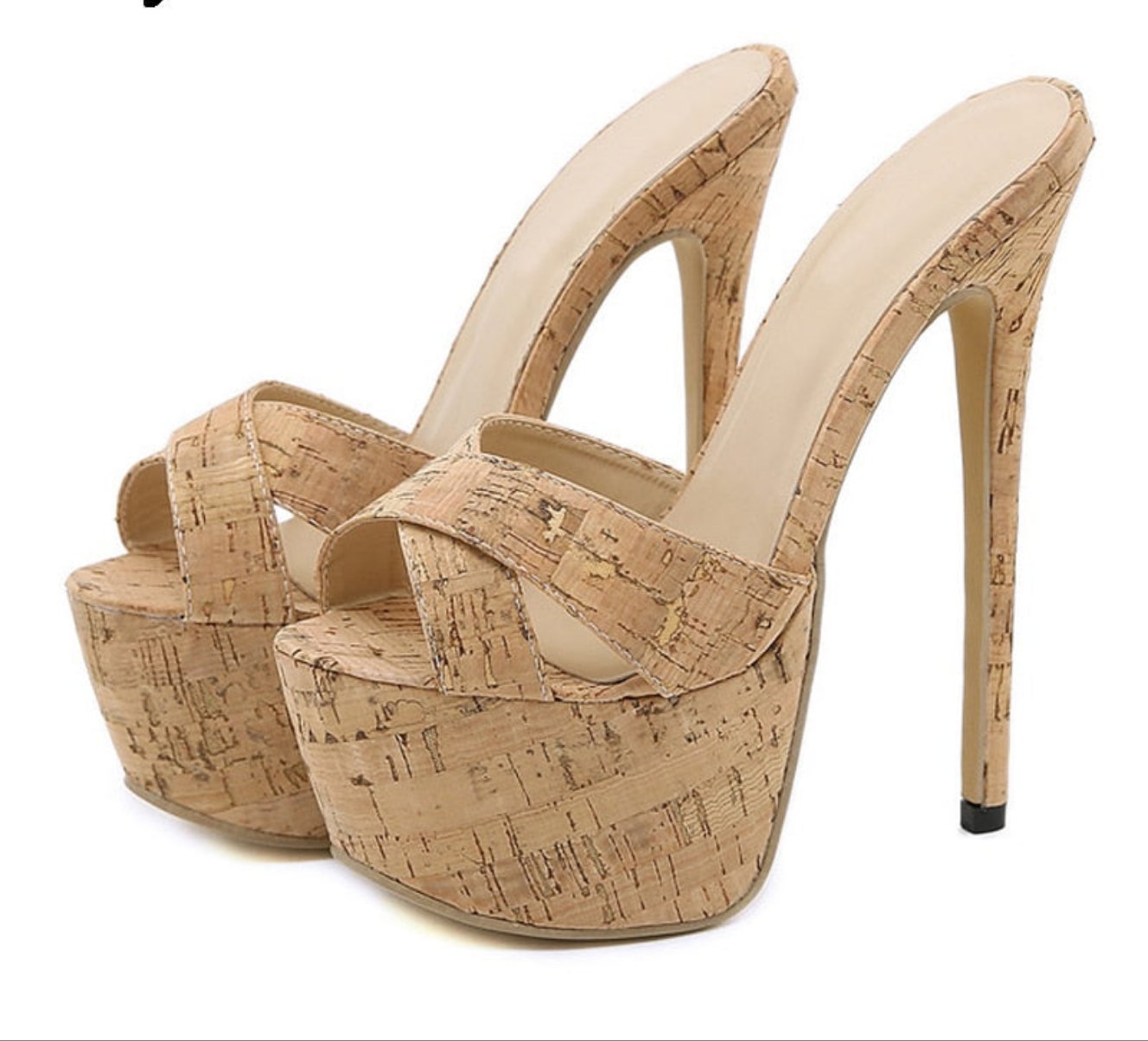 Summer Ultra Thin High Heels 17CM Ladies Slippers Fashion Brief Slingback Peep Toe Slip-On Platform Sandals Mules Shoes