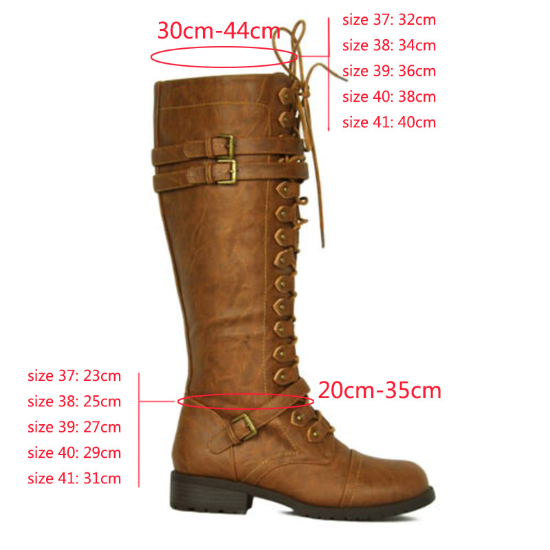 Women Knee High Boots Autumn Winter Lace Up Flat Shoes Sexy