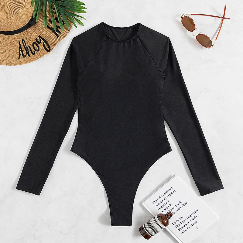 Luxury Rhinestones Swimwear Women Solid Black Long Sleeve Backless Diamond One Piece Swimsuit 2023 Beach Bathing Suit Monokini