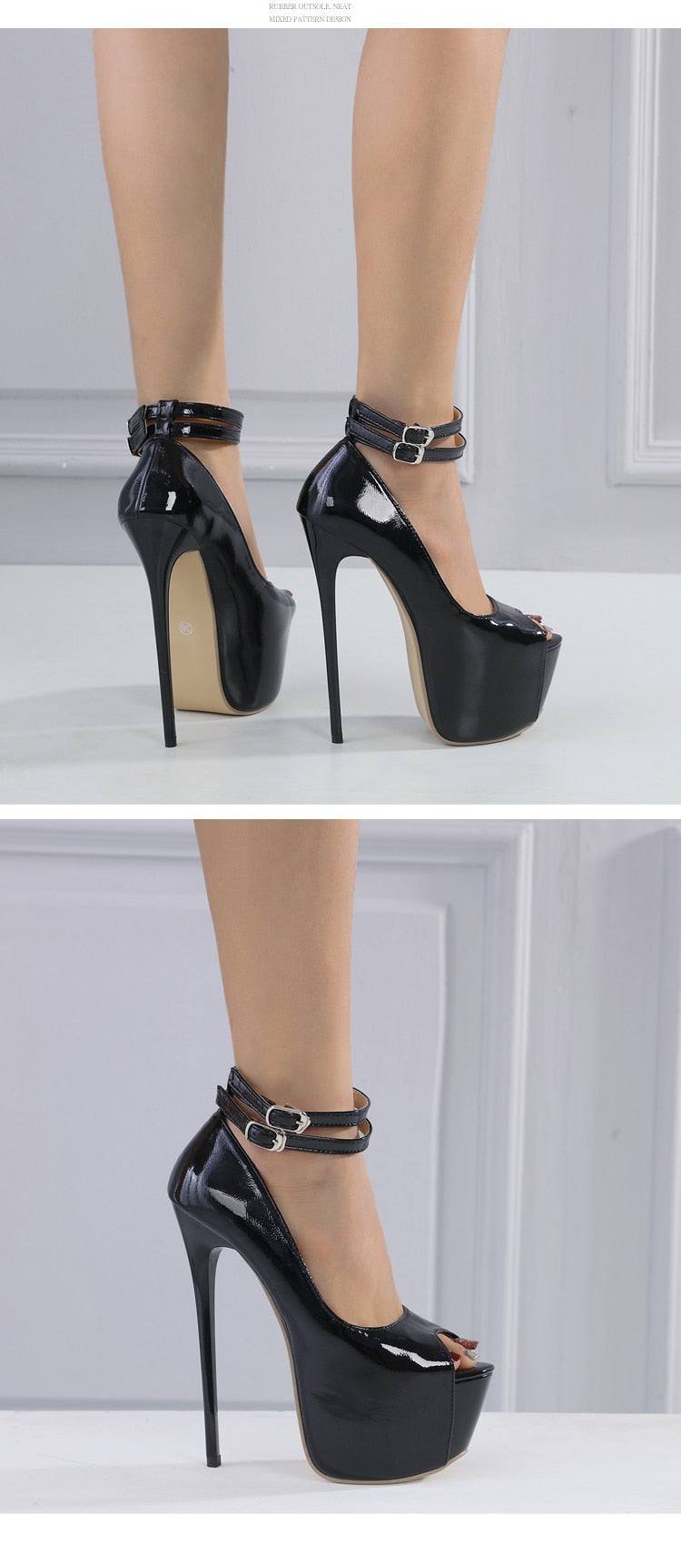 Sexy Open Toe Platform Extreme High Heels Women Pumps Stiletto Heels Double Breasted Buckle Pole Dancing Sandals Shoes