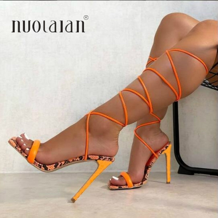 New Fashion Summer Women Sandals Lace-up Cross-Strap High Heels Gladiator Sandals Peep Toe Thin Heel Ladies Shoes