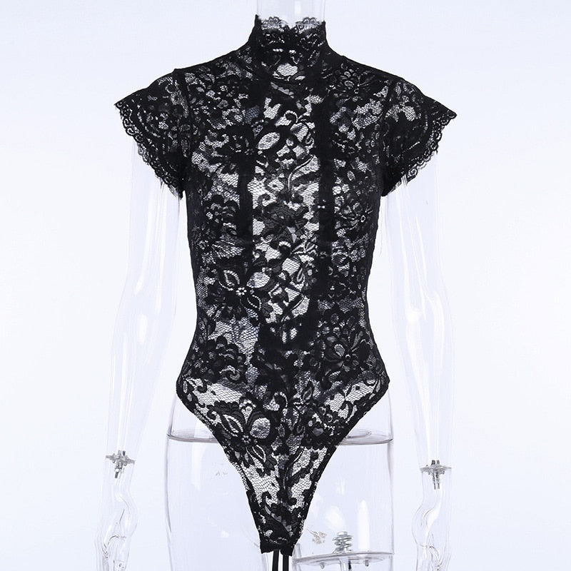 Femme Rompers Summer Body Backless Long Sleeve Skinny Sexy Femme Hollow Out Tops Party Women Black White Lace Bodysuits M0590