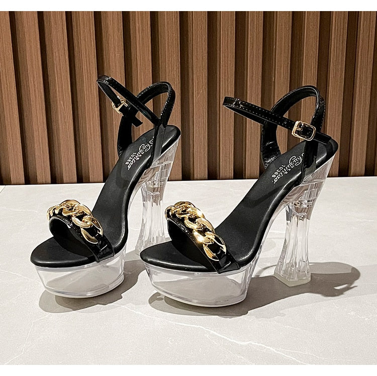 Light Up Glowing Shoes Woman LED Luminous Club Stripper Chain Sandals Transparent Hollow Waterproof Platform Wedding Heels Shoe