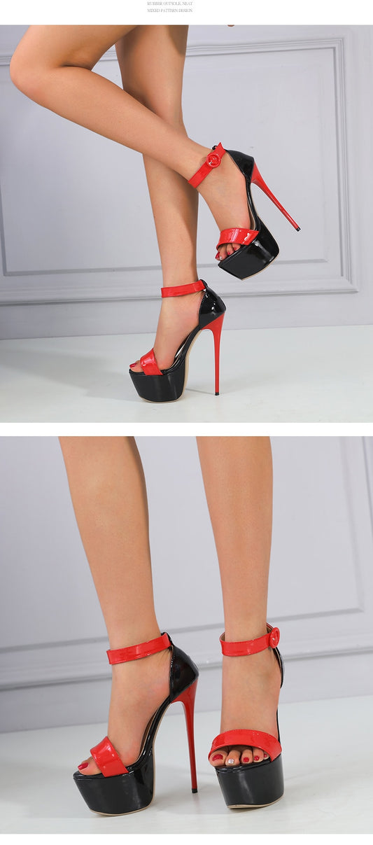 Street Style Patent Leather Women Platform Sandals Fashion Open Toe Ankle Buckle Strap Stiletto Heels Shoes