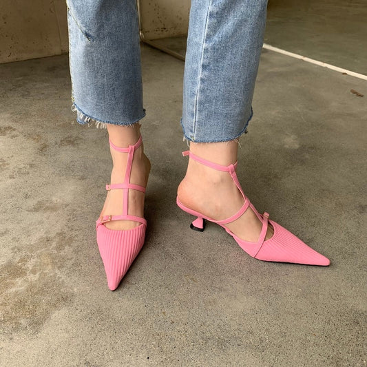 2023 Spring New Brand Women Pumps Shoes Fashion Pleated Pointed Toe Ladies Elegant Slingback Sandals Zapatilla De Muje
