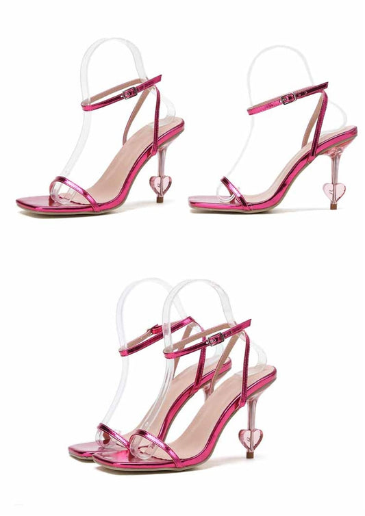 Shoes Women Strange Style Heart Shape Transparent High Heels Ladies Sandals Square Toe Fashion Ankle Buckle Strap Mujer