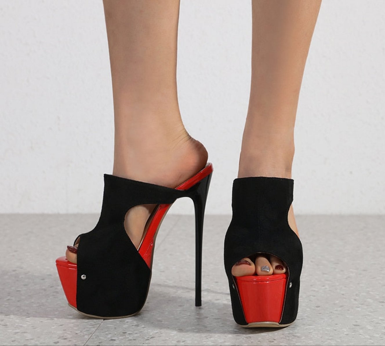 Eilyken 2023 Summer Black Thin Heels Platform Slippers Hollow out Women Chunky Peep toe Slides Ladies Shoes Size 35-42