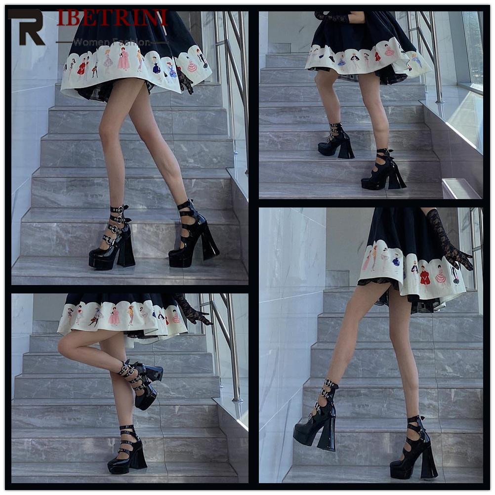 Women Platform 37 Girls Shoes With Heels Pumps Ankle Strap Buckle High Woman Platforms Marry Janes Chunky Strange Style 2023