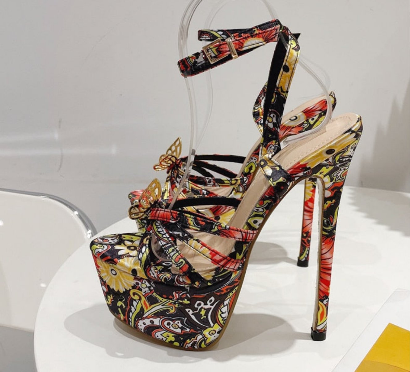Fashion Butterfly-Knot Designer Platform Sandals Open Toe Ankle Buckle Strap Stiletto Heels Women Party Shoes
