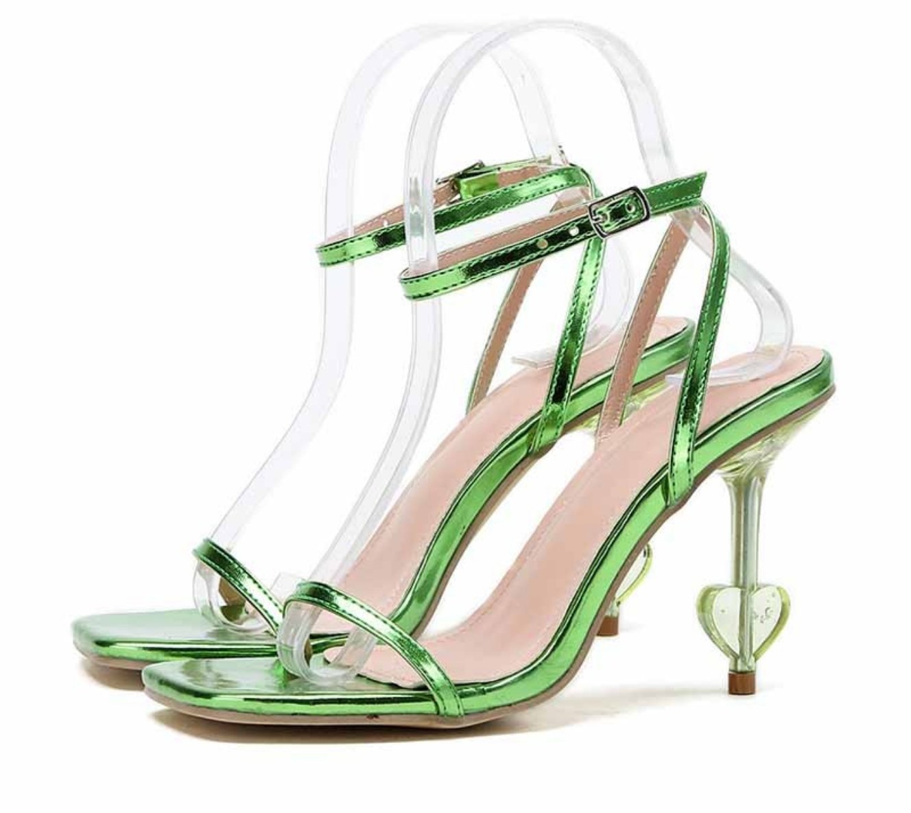 Shoes Women Strange Style Heart Shape Transparent High Heels Ladies Sandals Square Toe Fashion Ankle Buckle Strap Mujer
