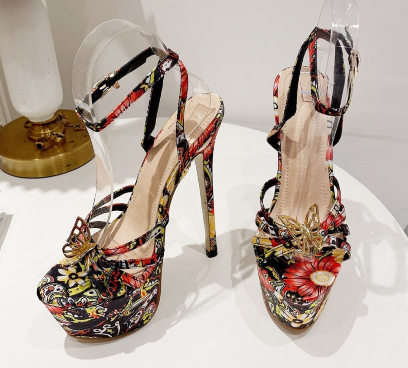 Fashion Butterfly-Knot Designer Platform Sandals Open Toe Ankle Buckle Strap Stiletto Heels Women Party Shoes