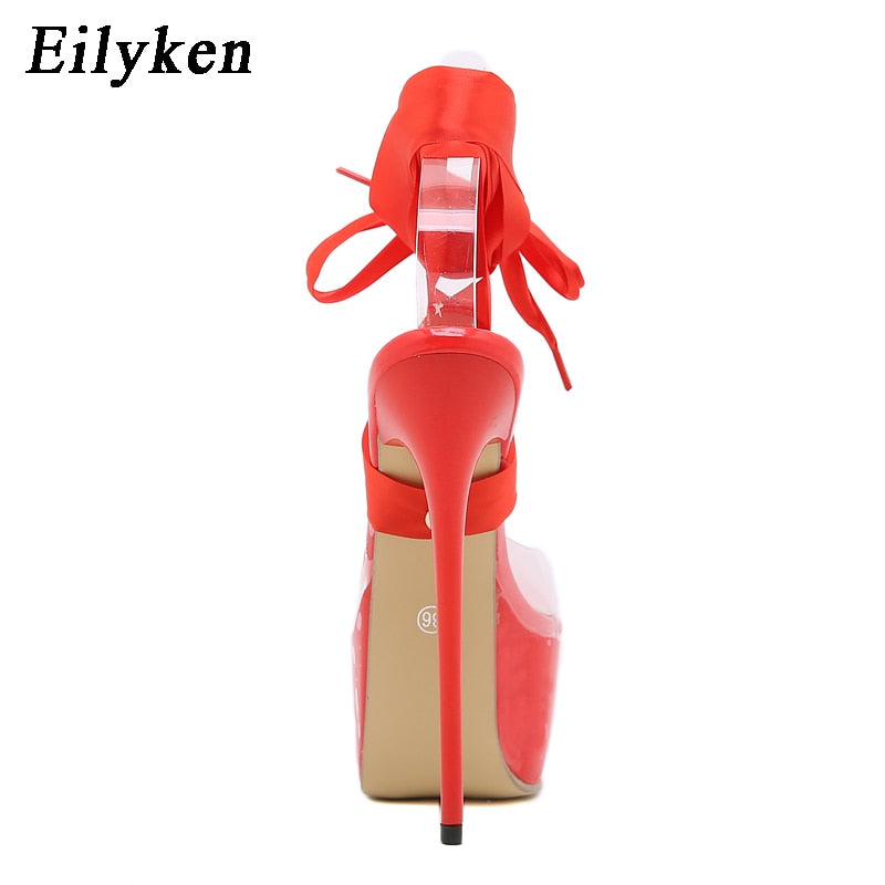 2023 New Summer High Heels Platform Lace-up Women Sandals Sexy Club Fashion Ankle Strap Wedding Party Pole Dancing Shoes