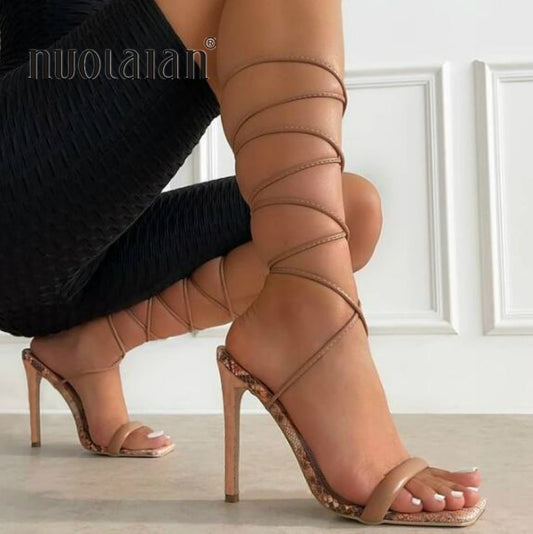 New Fashion Summer Women Sandals Lace-up Cross-Strap High Heels Gladiator Sandals Peep Toe Thin Heel Ladies Shoes