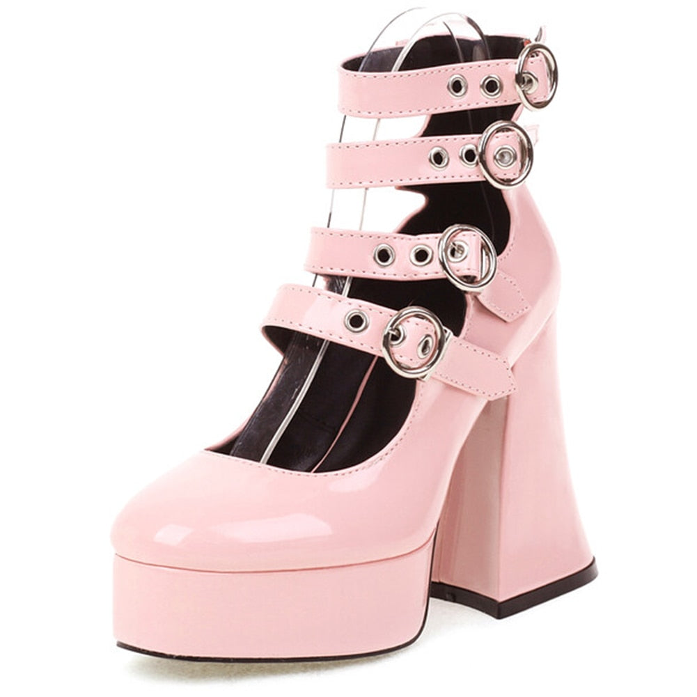 Women Platform 37 Girls Shoes With Heels Pumps Ankle Strap Buckle High Woman Platforms Marry Janes Chunky Strange Style 2023