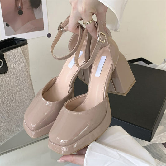 Sexy Platform Patent Leather Women Pumps Fashion Buckle Strap High Heels Sandals 2024P Design Style Banquet Shoes