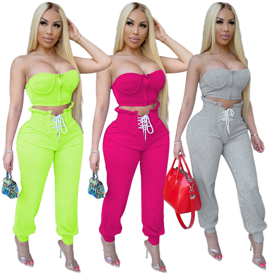 Sexy Zipper Chest Wrap Casual Woman Jumpsuits Bandage Playsuit