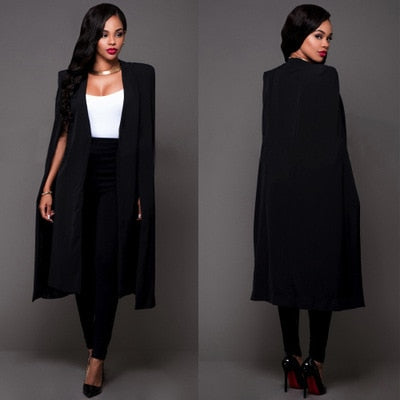 White Women's Blazer Long Sleeve Lapel Cape Blazer Coat Casual