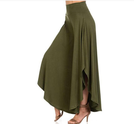 Elegant Vintage Ruffles Wide Leg Pants Women High Waist Pleated Long Pants Femme Casual