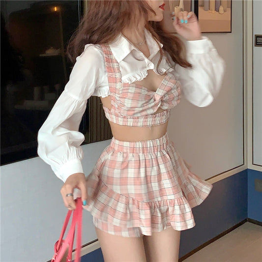 Korean Summer Fashion Outfit Sexy Short Ruffles Shirt