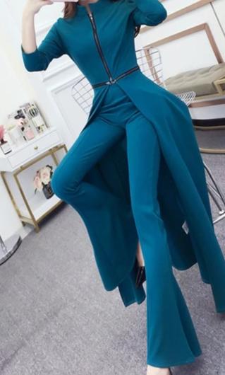 Women Suit Female Elegant Wide-leg Trousers Suit Ladies Split Dress +High Waist