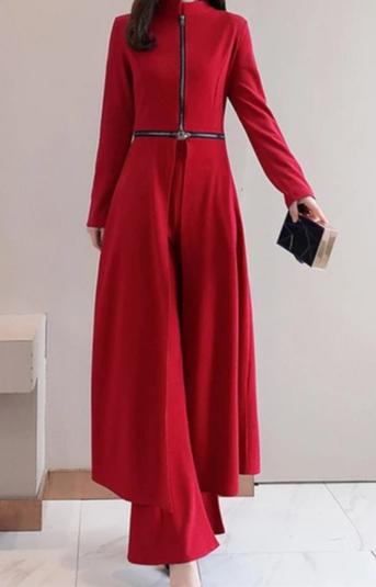 Women Suit Female Elegant Wide-leg Trousers Suit Ladies Split Dress +High Waist