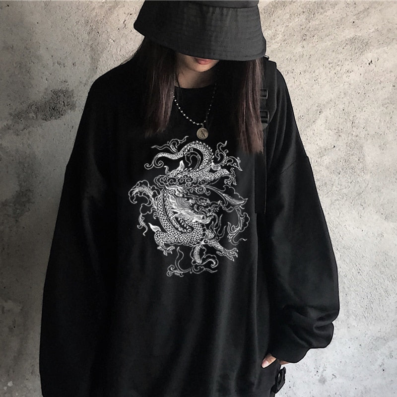 Women sweatshirt hoodie Cute Hip hop Kawaii Ullzang Harajuku Dragon