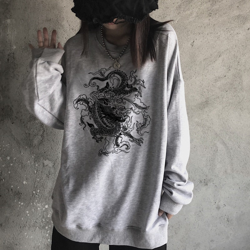 Women sweatshirt hoodie Cute Hip hop Kawaii Ullzang Harajuku Dragon