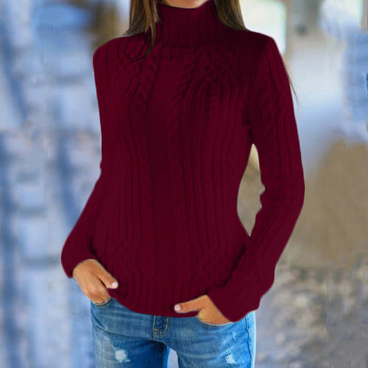 Sweaters Women High Neck Twist Knitted Sweater Ladies Plus Size Pullover Tops