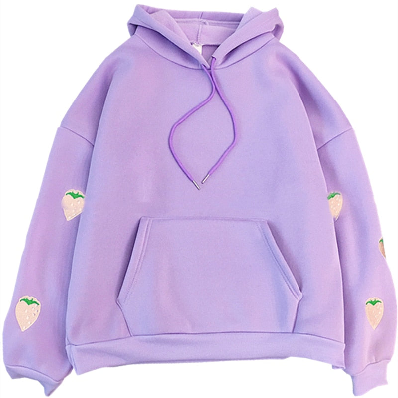 Harajuku Strawberry Embroidery Lavender Pink Sweatshirt