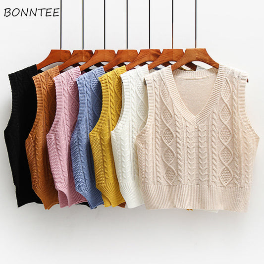 Sweaters Women 7 Colors Minimalist Elegant V-neck Trendy Sleeveless Sweaters
