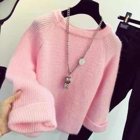 Loose Knitted Round Neck Sweater Women Simple Fashion
