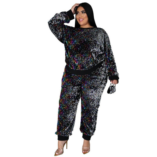 plus size women clothing two piece set long sleeve pullover