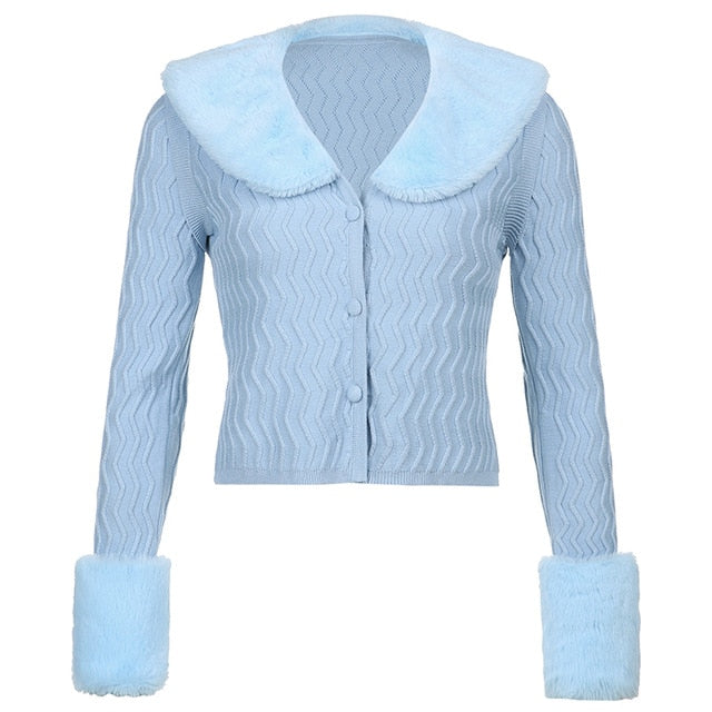 Sweetown Ribbed Knitted Ladies Cardigans