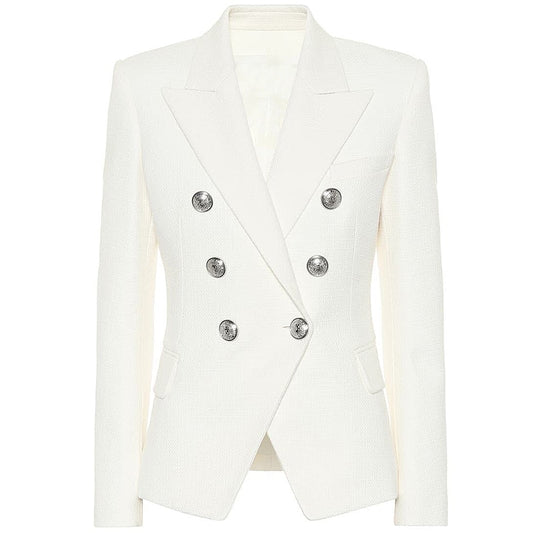 HIGH STREETClassic Designer Blazer Women's Double Breasted Metal Lion Silver Buttons
