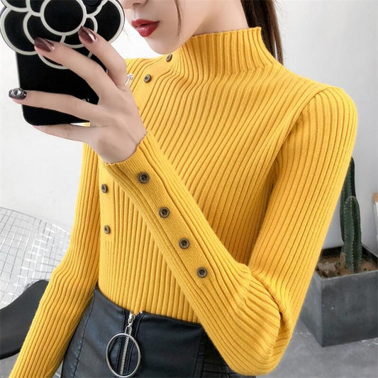 Women Autumn Knitted Slim Sweaters Solid Knitted
