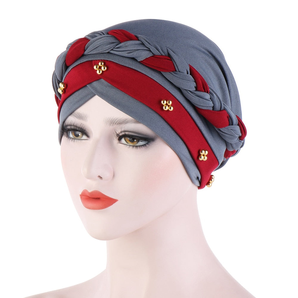 India Muslim Women Hijab Hat Cancer Chemo Cap Braid Beads Turban Headscarf Islamic Head Wrap Lady Beanie Bonnet Hair Loss Cover
