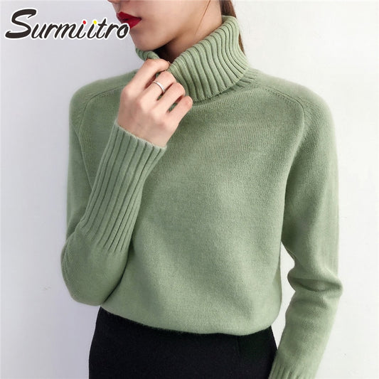 Cashmere Knitted Sweater Women Korean Turtleneck Long Sleeve Pullover