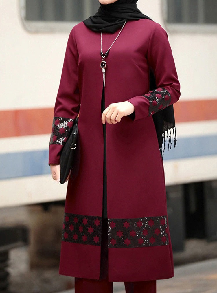 2022 Patch Designs Chiffon Women Long Tops Islamic Sets Pants Ramadan Prayer Clothes 2 Piece Set