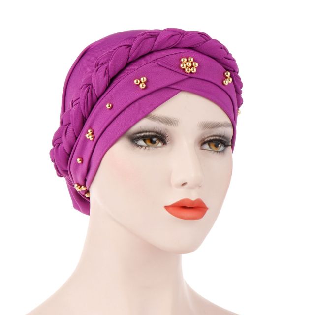 India Muslim Women Hijab Hat Cancer Chemo Cap Braid Beads Turban Headscarf Islamic Head Wrap Lady Beanie Bonnet Hair Loss Cover