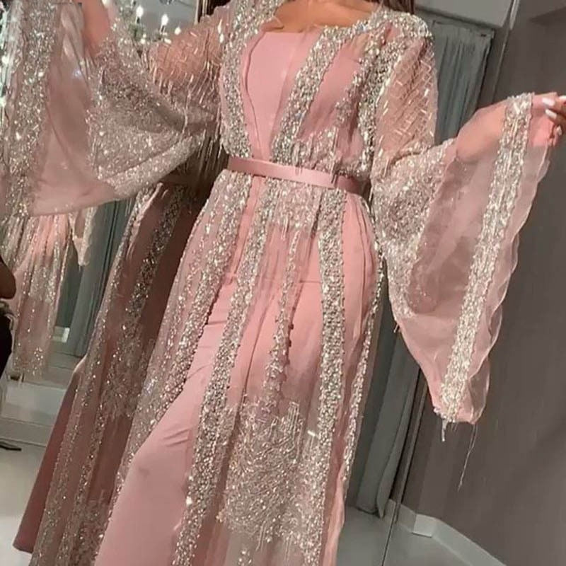 Abaya Dubai Muslim Dress Luxury High Class Sequins Embroidery Lace Ramadan Kaftan