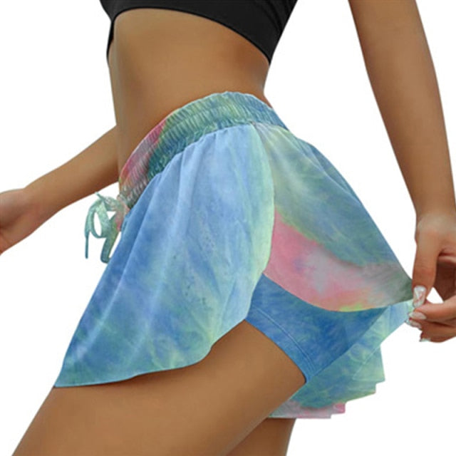 2 In 1 Butt Scrunch Skirted Running Shorts Quick Dry Fake Skirt Sexy Gym Workout Short Pants