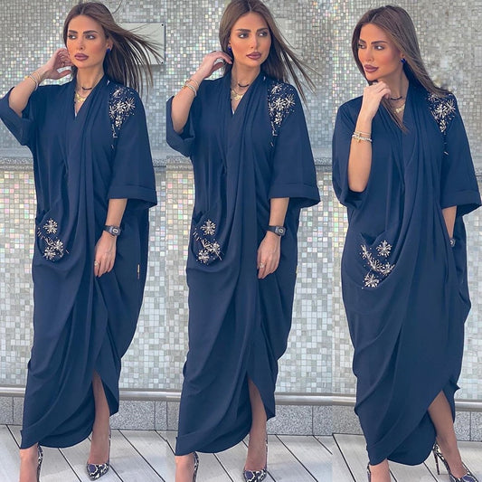 Women Muslim Beaded Kaftan Open Abaya Kimono Cardigan Dubai Turkey Robe