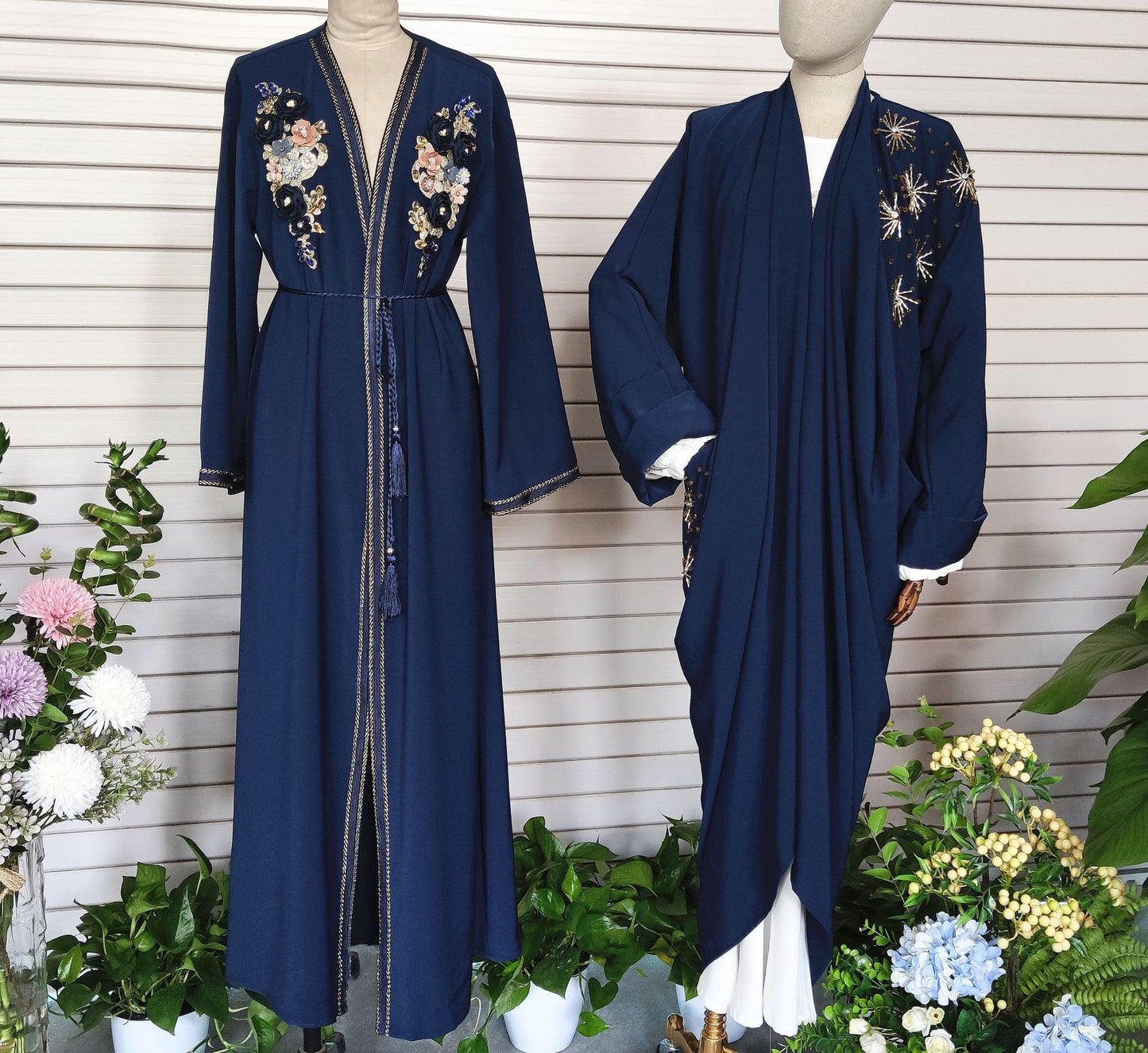 Women Muslim Beaded Kaftan Open Abaya Kimono Cardigan Dubai Turkey Robe