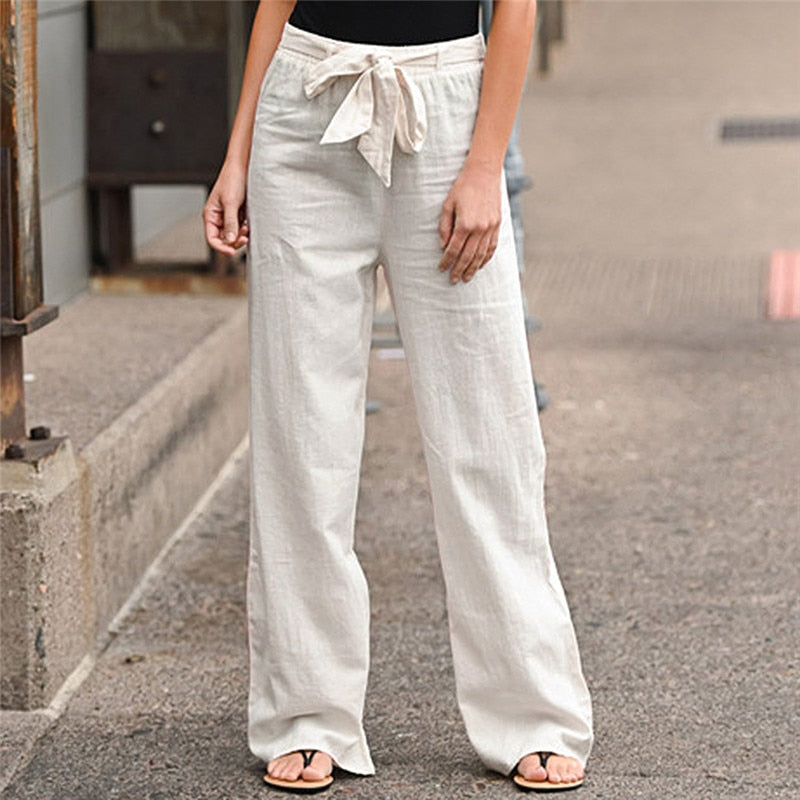 Pants Fashion Linen Cotton Solid Elastic Waist Trousers Female Plus Size Ankle-length Trousers Casual Pants