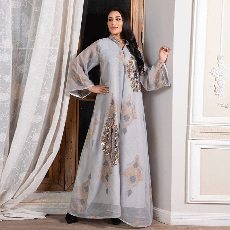 Jalabiya Dress for Women Imitation Linen Gold Emboridery Caftan Morocco Muslim Clothes Arab Robe Party
